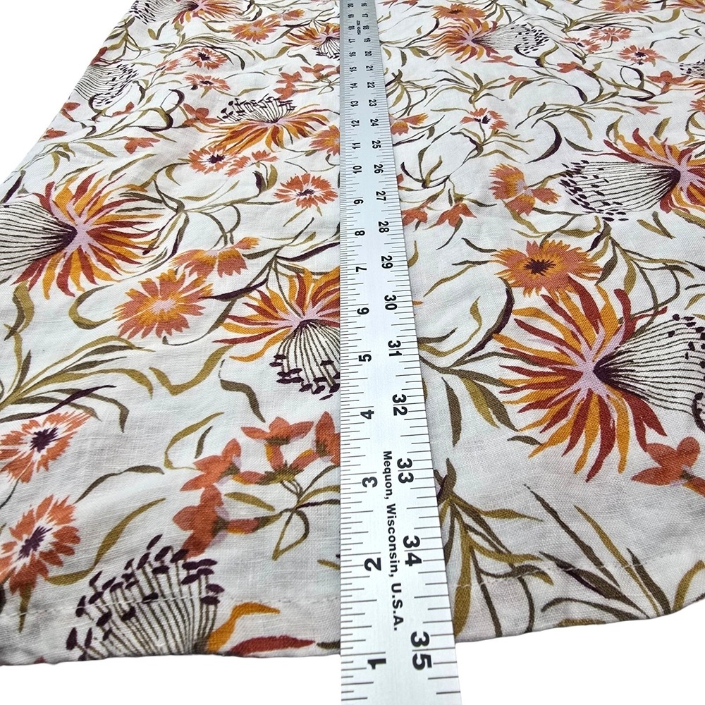 Joie Dress Women L White Orange 100% Linen Floral Ruffle Sleeve Boho Shift Tunic - Picture 8 of 9